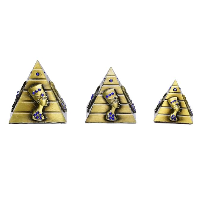Egyptian Pyramid Decor Set with Queen Nefertiti – Gold Lucky Energy & Protection Showpiece
