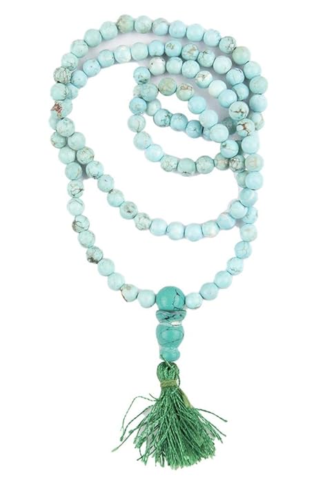 Natural Turquoise Stone Mala Necklace | Healing Beads Mala with Tassel | Meditation & Spiritual Jewelry