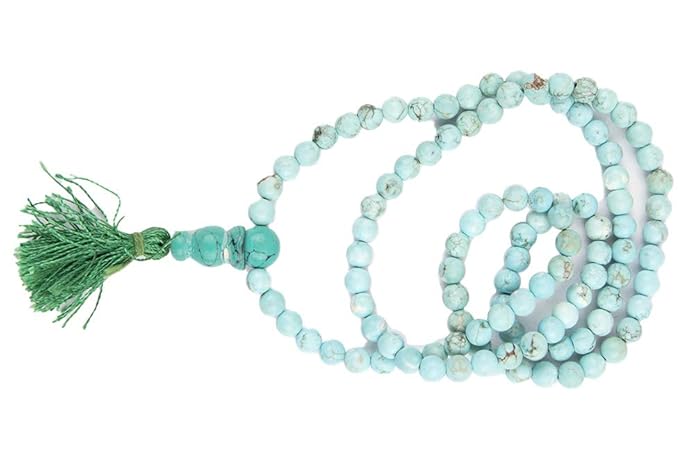 Natural Turquoise Stone Mala Necklace | Healing Beads Mala with Tassel | Meditation & Spiritual Jewelry