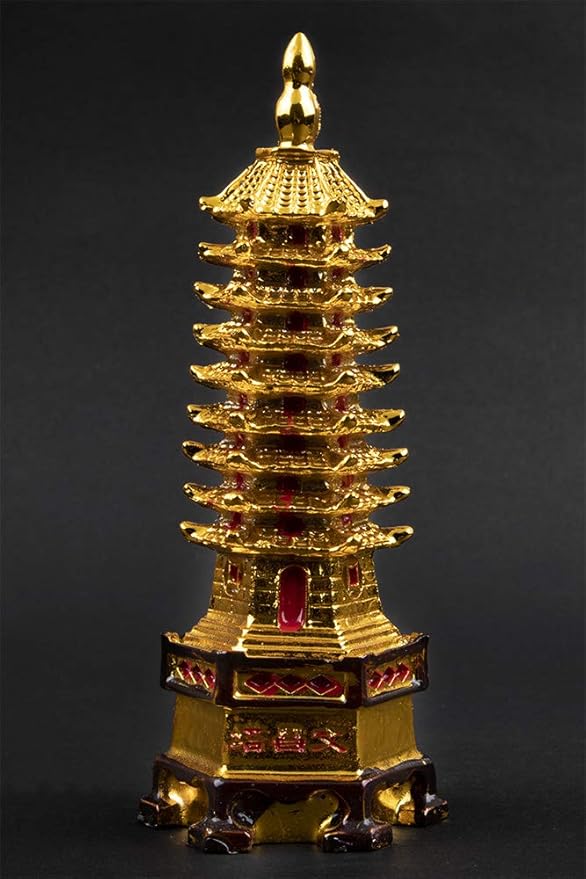 Golden Feng Shui Pagoda Tower Statue – Lucky Wealth & Prosperity Decor for Home & Office