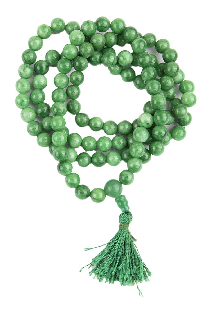 Green Aventurine Mala Necklace | Natural Healing Stone Beads with Tassel | Luck, Prosperity & Meditation Jewelry
