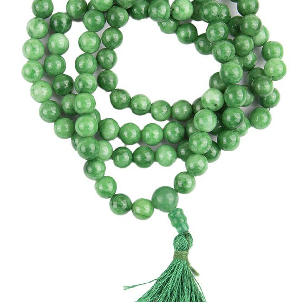 Green Aventurine Mala Necklace | Natural Healing Stone Beads with Tassel | Luck, Prosperity & Meditation Jewelry