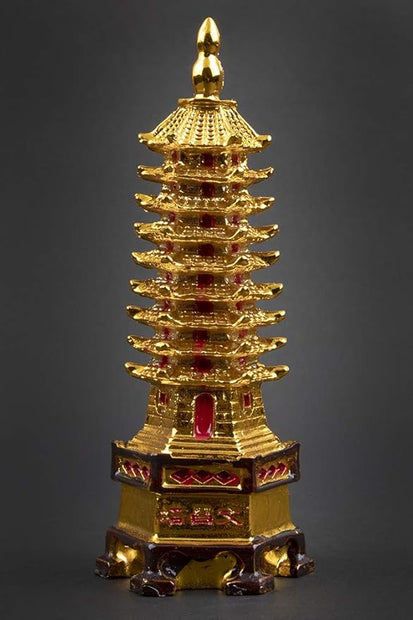 Golden Feng Shui Pagoda Tower Statue – Lucky Wealth & Prosperity Decor for Home & Office