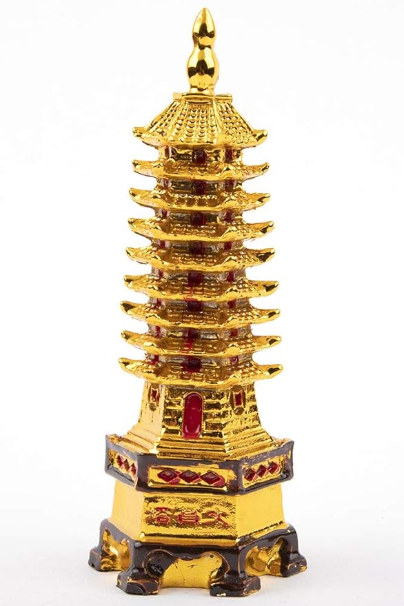 Golden Feng Shui Pagoda Tower Statue – Lucky Wealth & Prosperity Decor for Home & Office