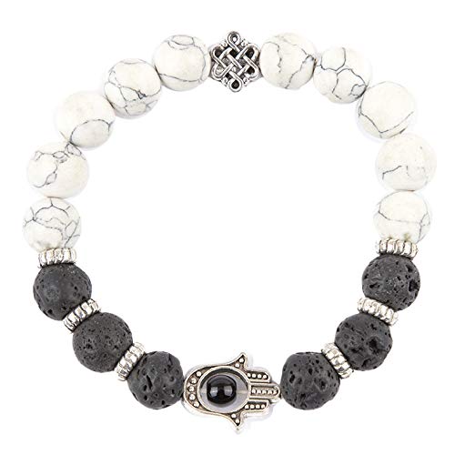 Howlite & Lava Stone Bracelet with Hamsa Hand Charm – Anxiety Relief, Aromatherapy Diffuser Bracelet for Calm, Protection & Balance | Unisex Jewelry