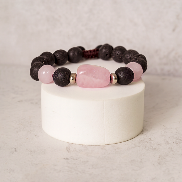 Rose Quartz & Lava Stone Bracelet – Healing, Emotional Balance & Aromatherapy Jewelry