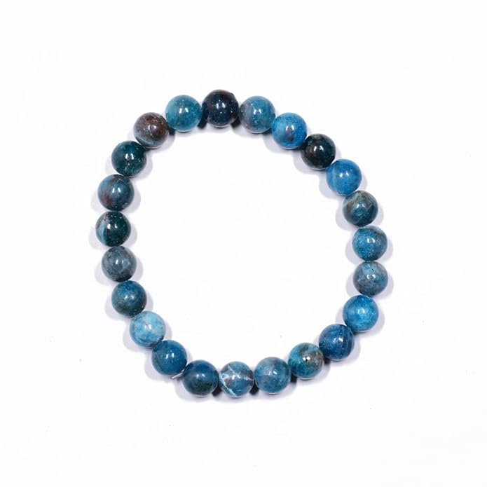 Natural Blue Apatite Crystal Bead Bracelet – Handmade Healing Stone Stretch Bracelet for Men & Women