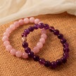 Natural Rose QuRose Quartz & Amethyst Beaded Bracelets – Healing, Love & Spiritual Energy Jewelryartz and Amethyst Crystal Bead Bracelet Set - Spiritual Healing Jewelry with Silver Buddha Charm - Calming Gemstone Energy Bracelets for Men & Women