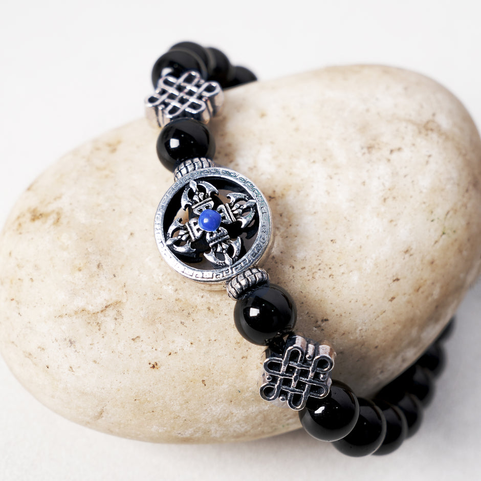 Black Onyx Beaded Bracelet with Celtic Knot Silver Charm – Protection & Energy Jewelry for Men & Women