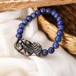 “Lapis Lazuli Beaded Bracelet with Carved Feng Shui Silver Charm – Spiritual Healing & Energy Bracelet for Men & Women