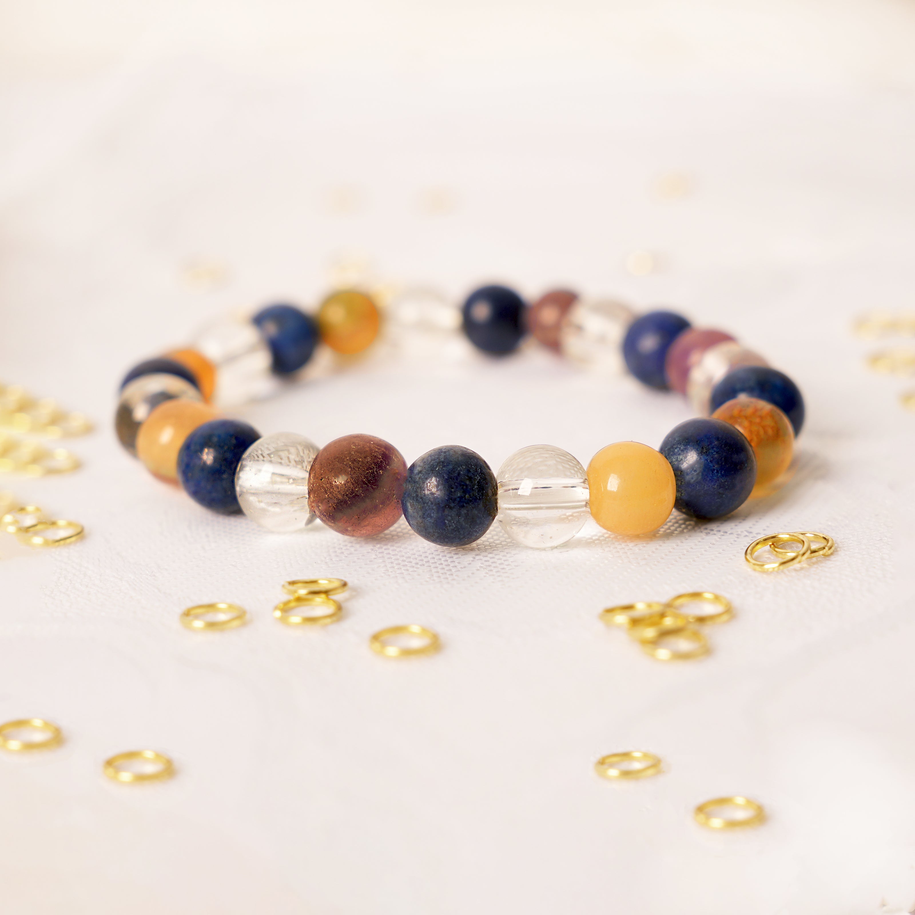 Natural Lapis Lazuli & Citrine Healing Bracelet - High-Clarity Quartz & Sunstone Beaded Jewelry - Manifestation, Wisdom & Joy Crystal Stretch Bracelet for Men & Women