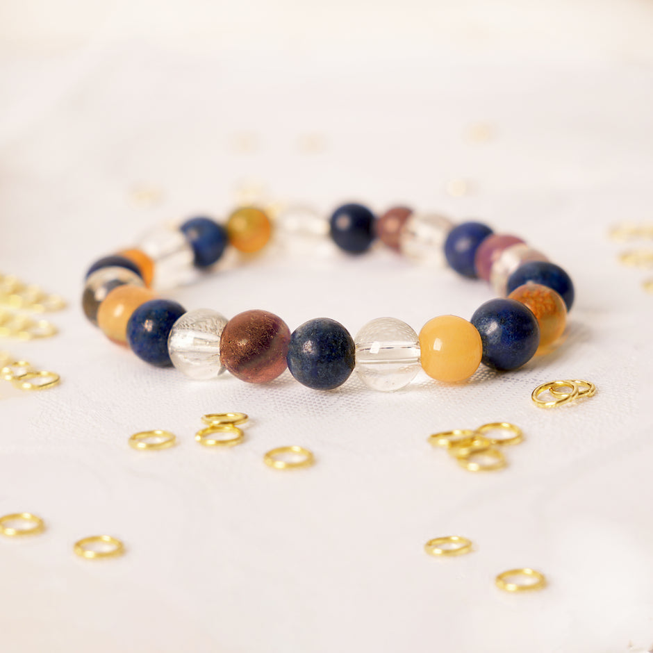 Natural Lapis Lazuli & Citrine Healing Bracelet - High-Clarity Quartz & Sunstone Beaded Jewelry - Manifestation, Wisdom & Joy Crystal Stretch Bracelet for Men & Women