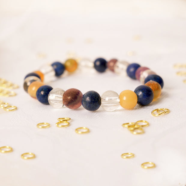 Natural Lapis Lazuli & Citrine Healing Bracelet - High-Clarity Quartz & Sunstone Beaded Jewelry - Manifestation, Wisdom & Joy Crystal Stretch Bracelet for Men & Women