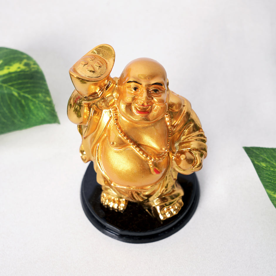 Golden Laughing Buddha Statue – Feng Shui Prosperity & Wealth Figurine for Home & Office