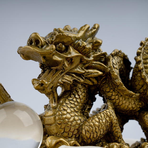 Golden Dragon with Crystal Ball Idol | Feng Shui Wealth & Protection Statue | Lucky Home & Office Decor