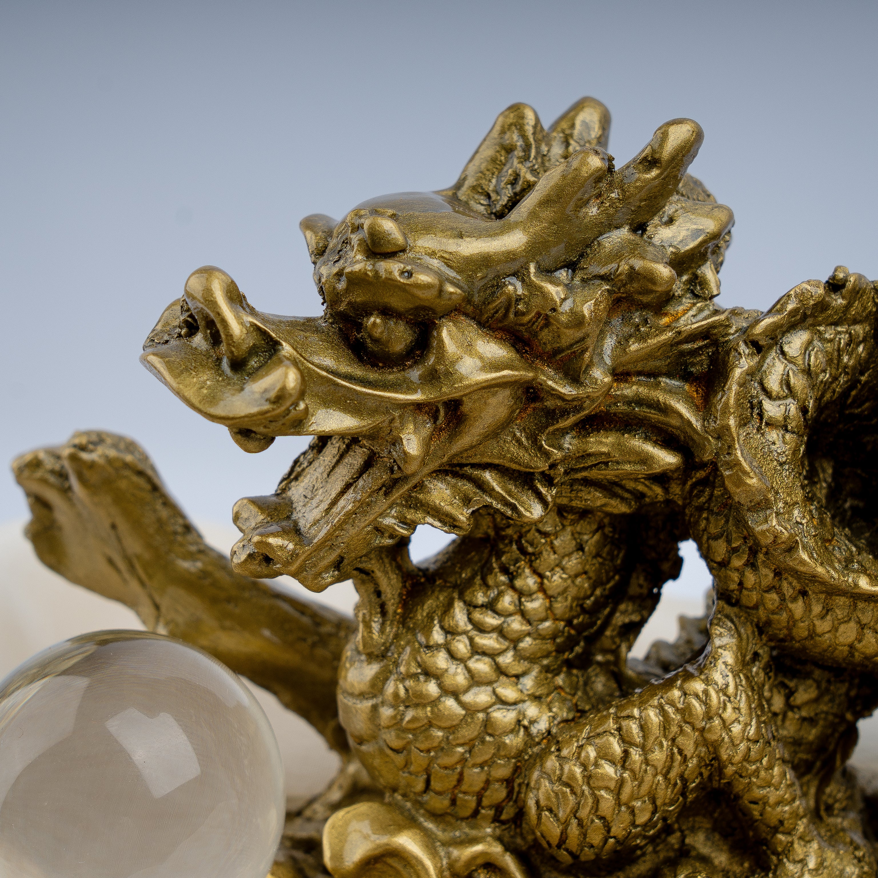 Golden Dragon with Crystal Ball Idol | Feng Shui Wealth & Protection Statue | Lucky Home & Office Decor