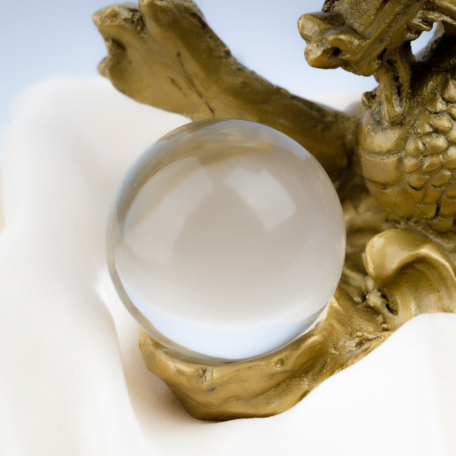Golden Dragon with Crystal Ball Idol | Feng Shui Wealth & Protection Statue | Lucky Home & Office Decor