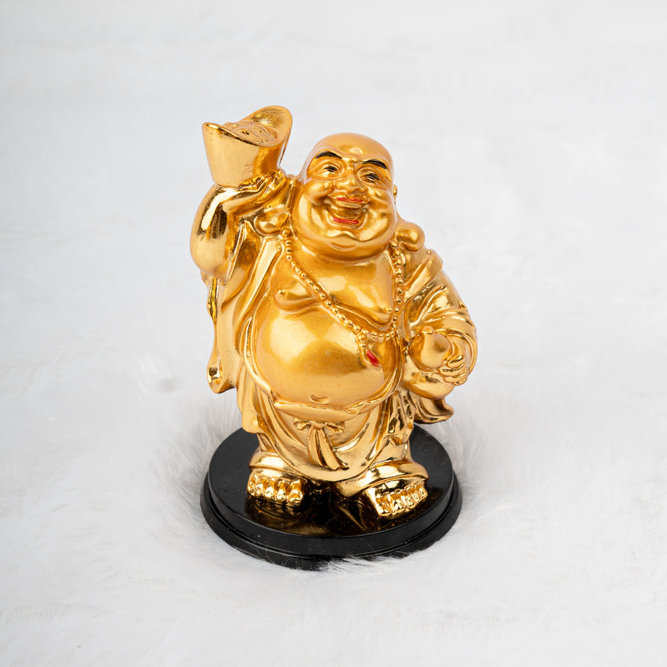 Golden Laughing Buddha Idol for Wealth & Prosperity | Feng Shui Lucky Buddha Statue | Home & Office Decor