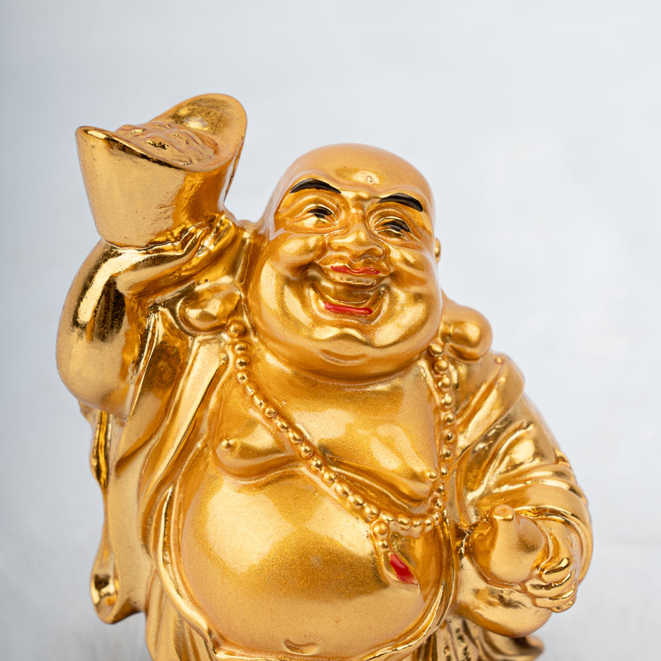 Golden Laughing Buddha Idol for Wealth & Prosperity | Feng Shui Lucky Buddha Statue | Home & Office Decor
