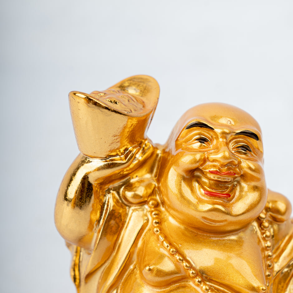 Golden Laughing Buddha Idol for Wealth & Prosperity | Feng Shui Lucky Buddha Statue | Home & Office Decor