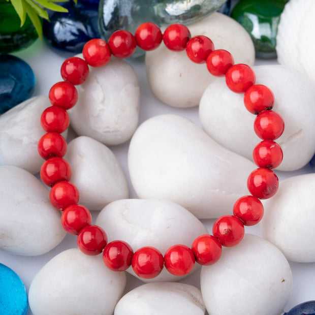Red Coral Beaded Bracelet – Protection, Energy & Vitality Jewelry for Men & Women