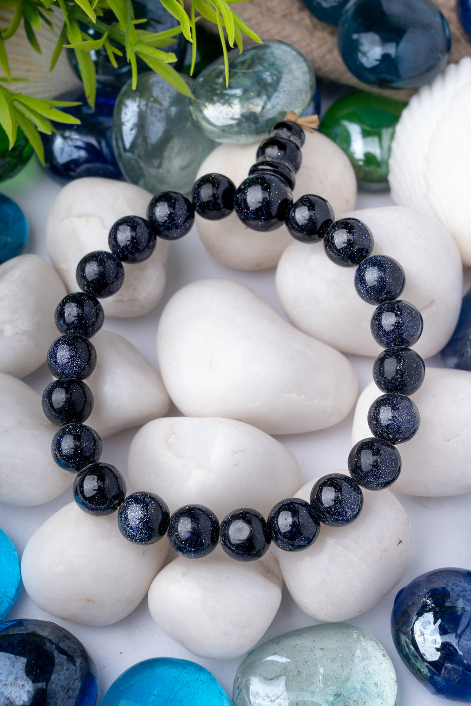 Blue Goldstone Beaded Bracelet – Protection, Energy & Focus Jewelry for Men & Women