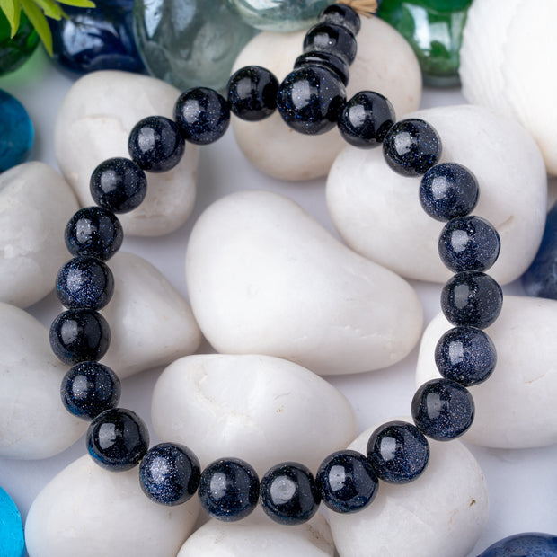 Blue Goldstone Beaded Bracelet – Protection, Energy & Focus Jewelry for Men & Women