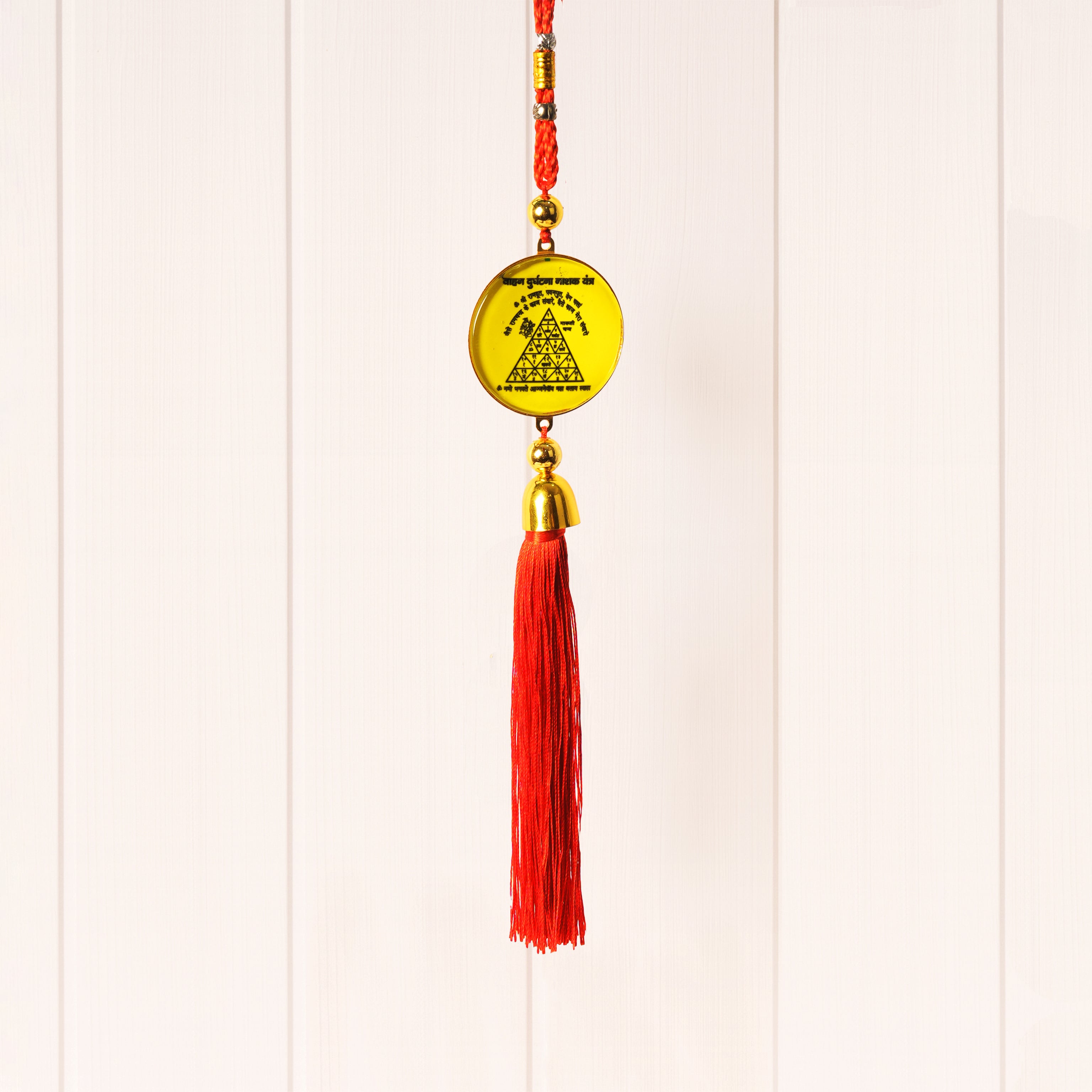 Auspicious Vastu Yantra Hanging with Red Tassel | Golden Spiritual Wall & Door Decor | Positive Energy Home Decor