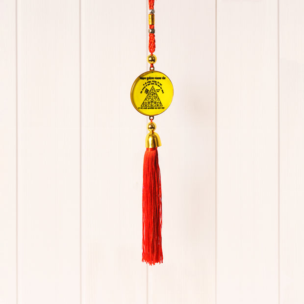 Auspicious Vastu Yantra Hanging with Red Tassel | Golden Spiritual Wall & Door Decor | Positive Energy Home Decor