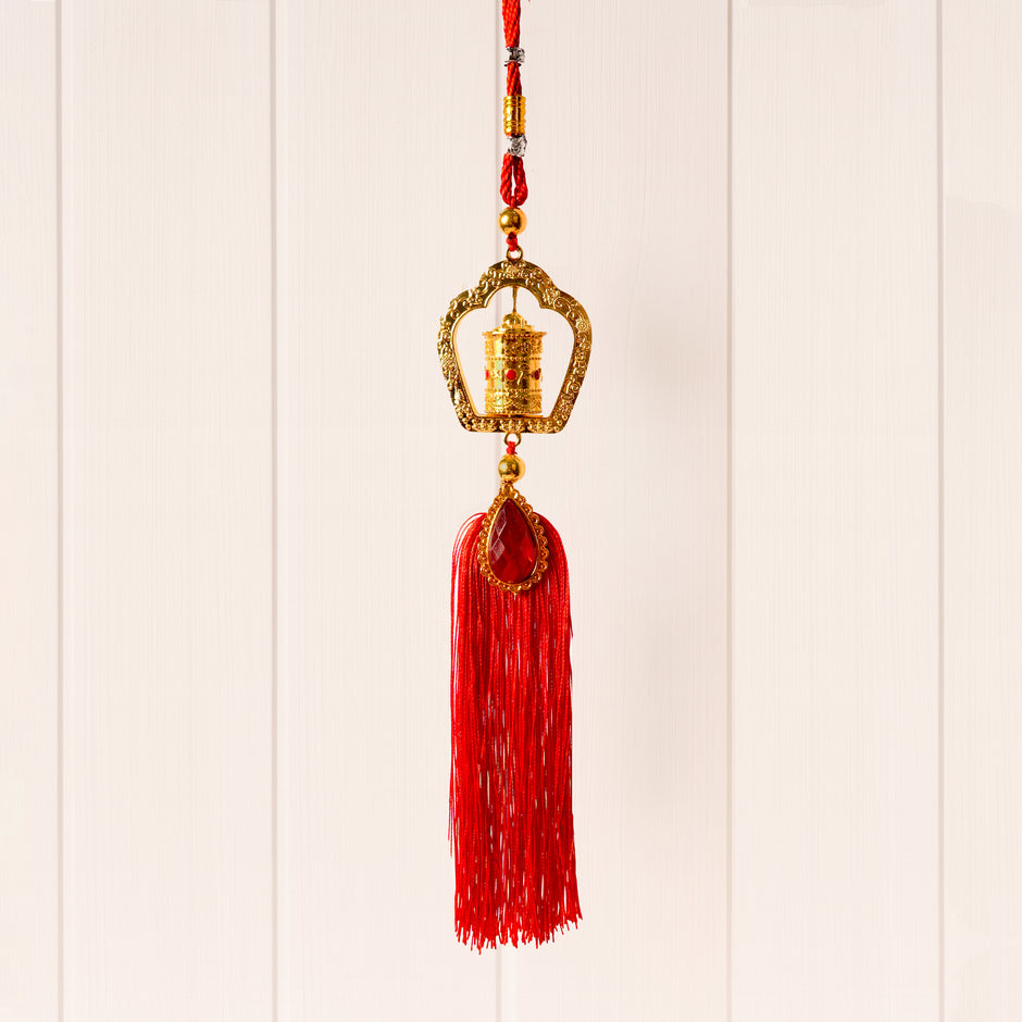 Luxury Golden Decorative Hanging with Red Tassel | Festive Wall & Door Decor | Auspicious Home Decoration
