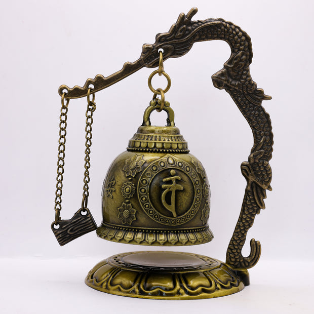Vintage Dragon Bell Showpiece with Hanging Lamp | Feng Shui Decorative Statue for Home & Office