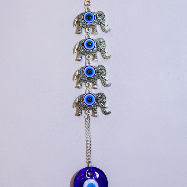 Handmade Evil Eye Elephant Hanging for Home & Car | Blue Nazar Protection Wall Decor | Feng Shui Lucky Charm