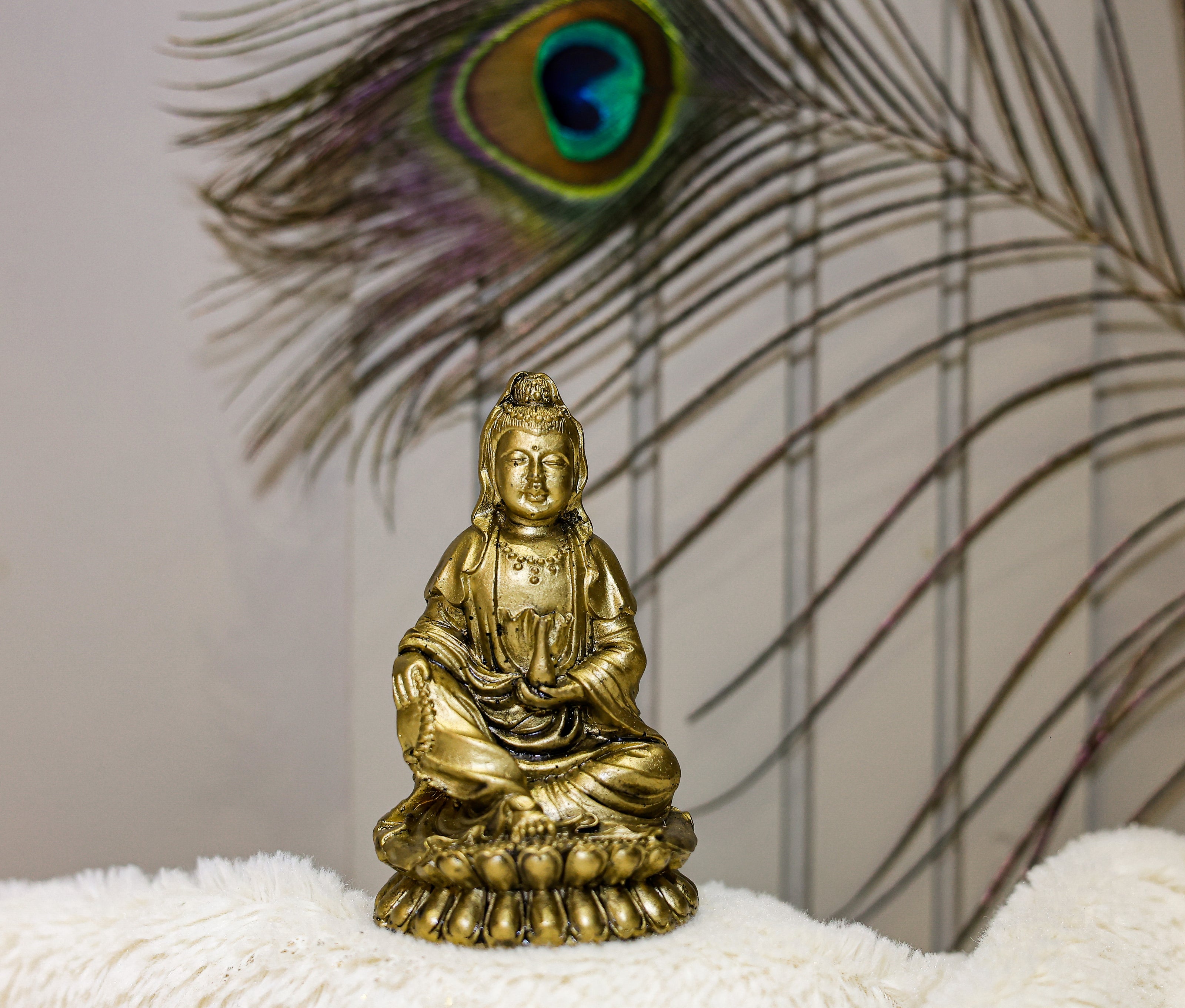 Meditating Buddha Idol Showpiece for Home Décor | Antique Golden Buddha Statue for Peace & Positivity | Spiritual Decorative Gift Item