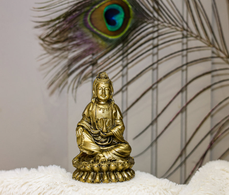 Meditating Buddha Idol Showpiece for Home Décor | Antique Golden Buddha Statue for Peace & Positivity | Spiritual Decorative Gift Item