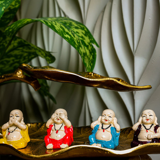 4 Cute Baby Monk Buddha Showpiece Set for Home Décor | See No Evil Hear No Evil Speak No Evil Laughing Buddha Idols | Decorative Gift Item