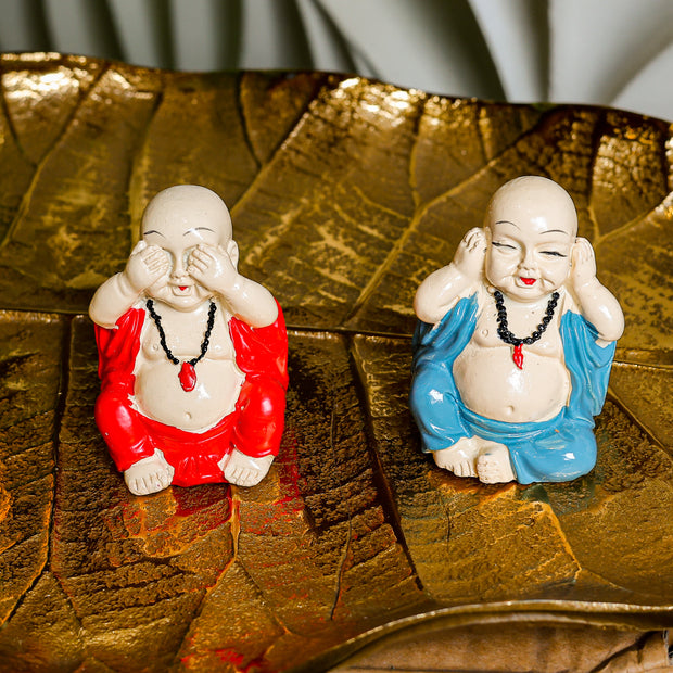4 Cute Baby Monk Buddha Showpiece Set for Home Décor | See No Evil Hear No Evil Speak No Evil Laughing Buddha Idols | Decorative Gift Item