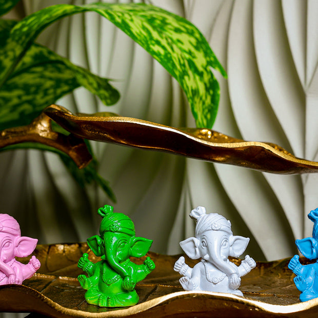 Mini Ganpati Idol Set – Colorful Ganesha Figurines (Set of 4) | Cute Desk Decor & Gift Item