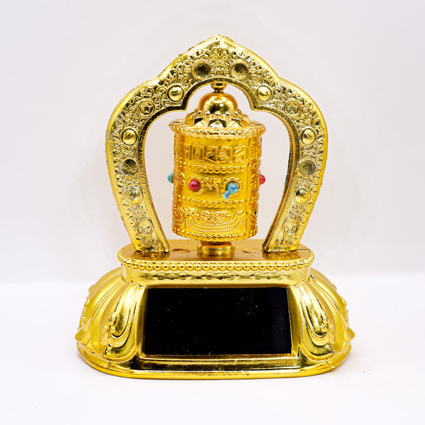 Golden Tibetan Prayer Wheel Showpiece – Rotating Mantra Wheel Idol | Spiritual Home Decor & Gift