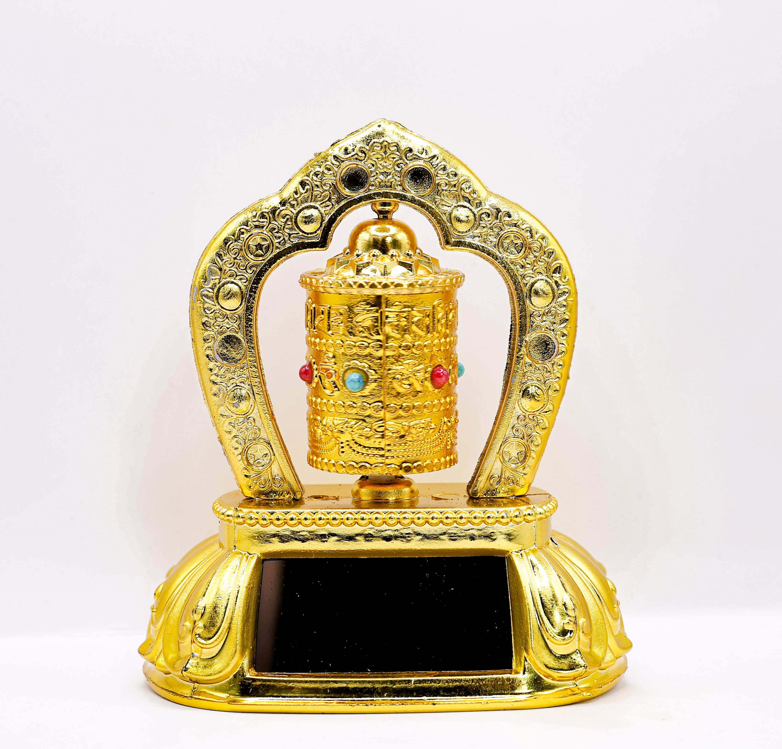 Golden Tibetan Prayer Wheel Showpiece – Rotating Mantra Wheel Idol | Spiritual Home Decor & Gift