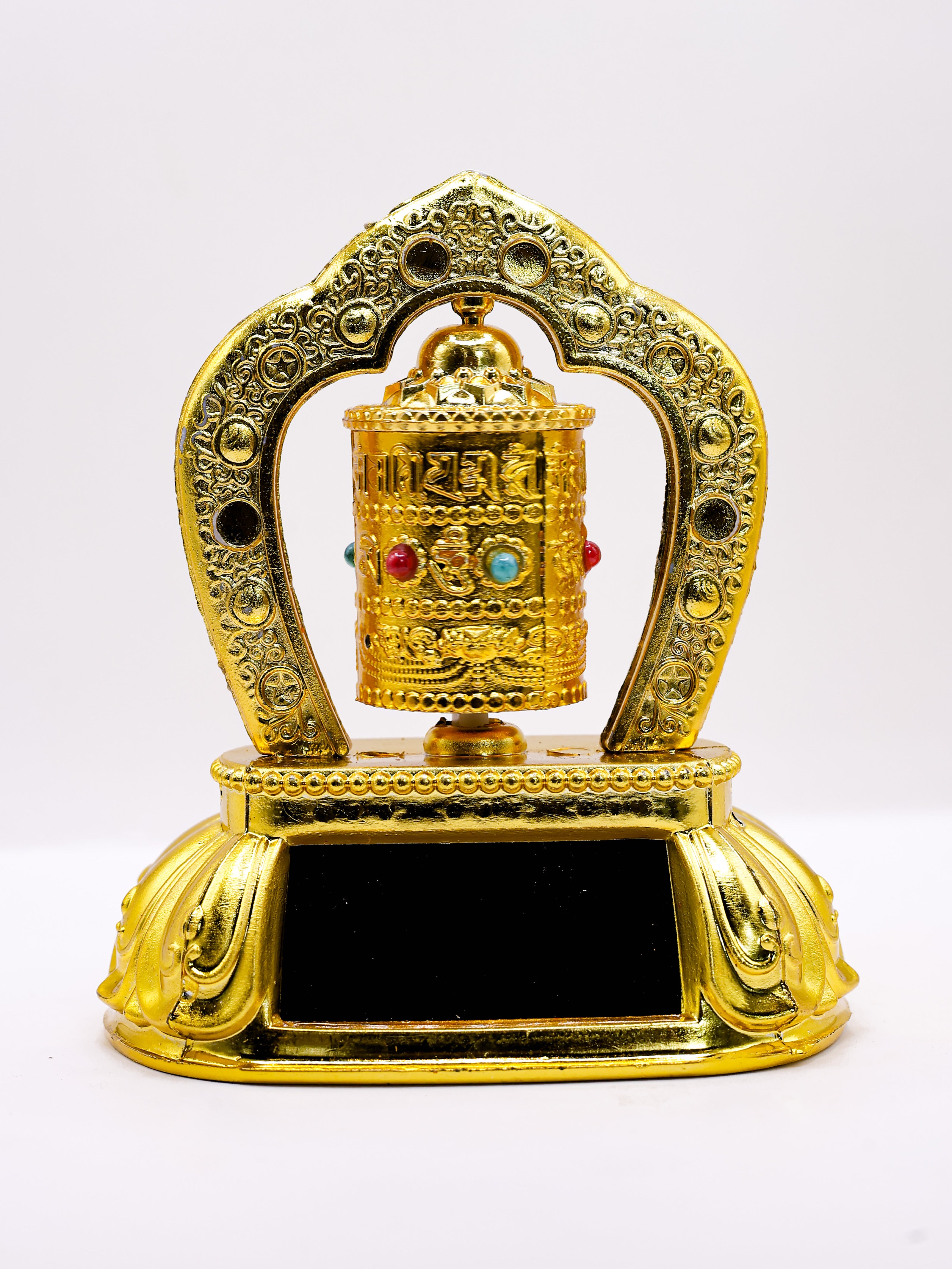 Golden Tibetan Prayer Wheel Showpiece – Rotating Mantra Wheel Idol | Spiritual Home Decor & Gift