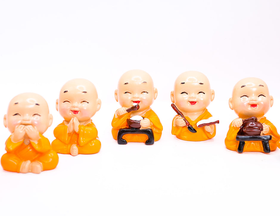 Set of 4 Cute Monk Buddha Figurines | See No Evil Hear No Evil Speak No Evil Decorative Showpieces for Home & Office