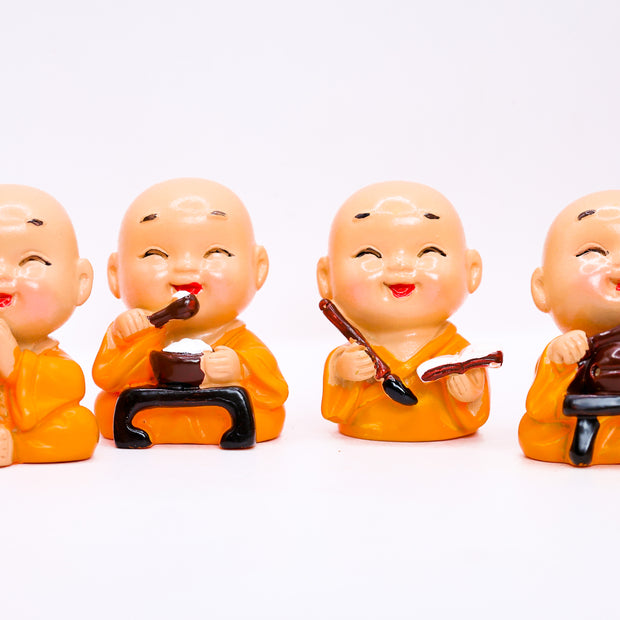Set of 4 Cute Monk Buddha Figurines | See No Evil Hear No Evil Speak No Evil Decorative Showpieces for Home & Office