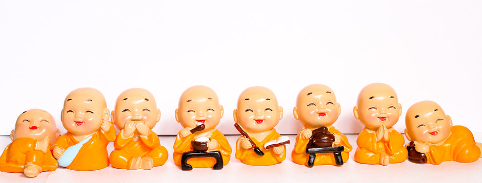 Set of 4 Cute Monk Buddha Figurines | See No Evil Hear No Evil Speak No Evil Decorative Showpieces for Home & Office