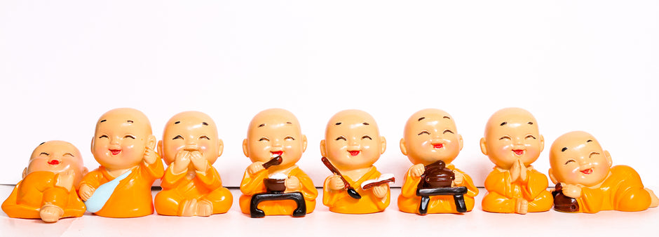 Set of 4 Cute Monk Buddha Figurines | See No Evil Hear No Evil Speak No Evil Decorative Showpieces for Home & Office