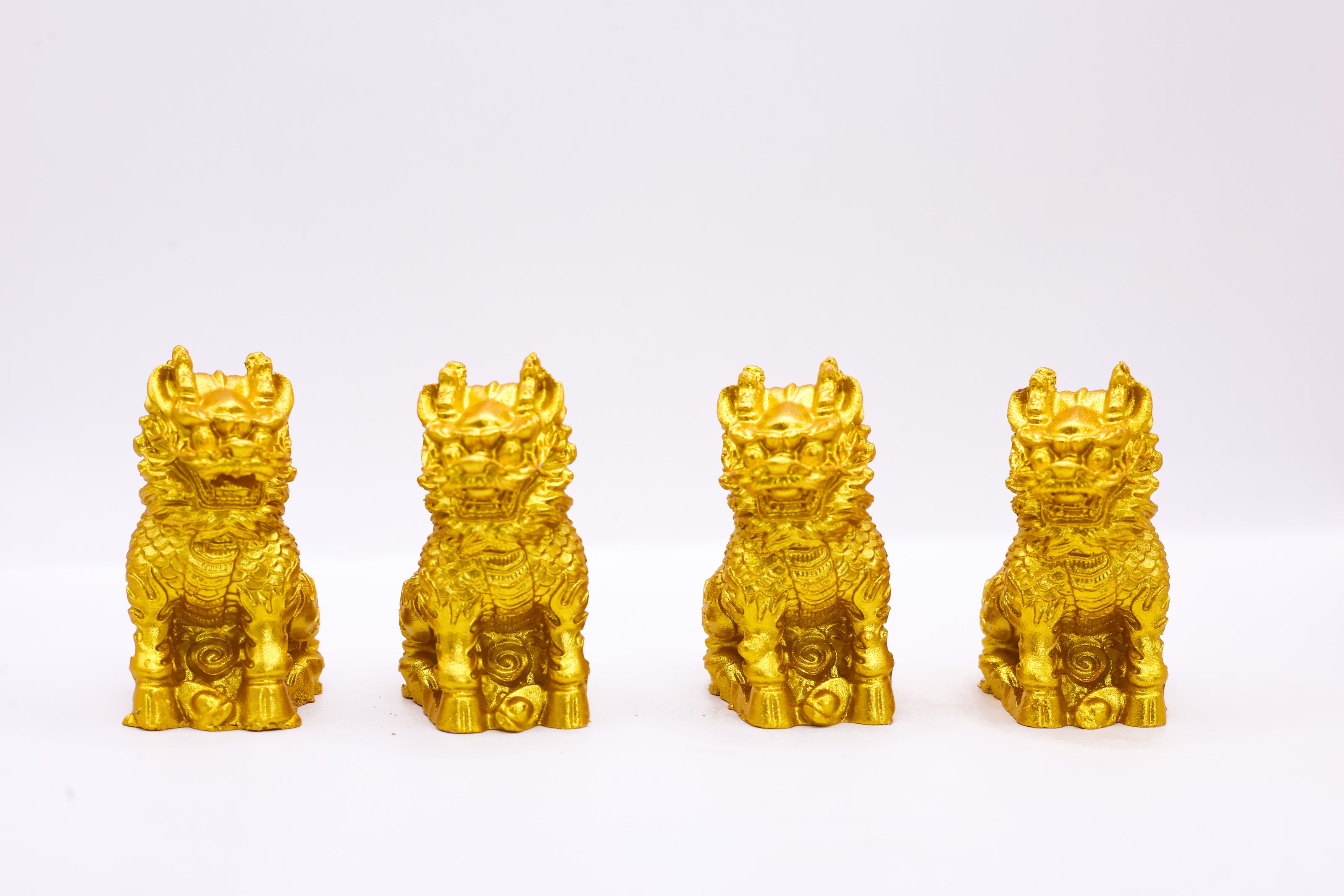 Golden Feng Shui Pi Xiu Dragon Guardian Statue Set | Lucky Wealth Protection Showpiece for Home & Office
