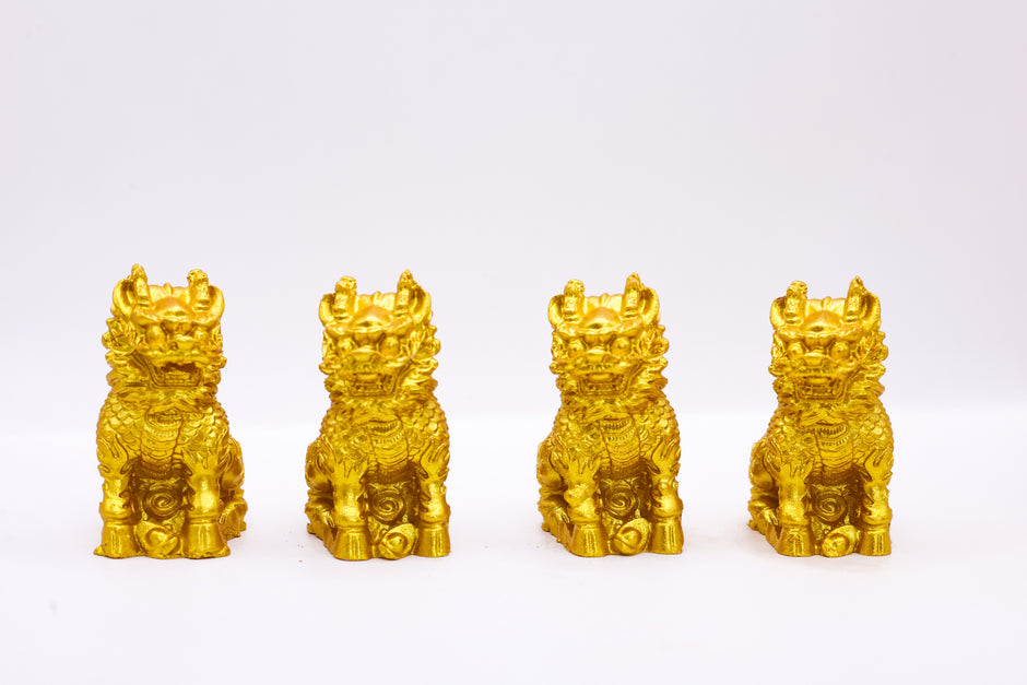 Golden Feng Shui Pi Xiu Dragon Guardian Statue Set | Lucky Wealth Protection Showpiece for Home & Office