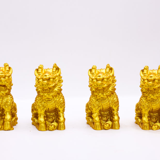Golden Feng Shui Pi Xiu Dragon Guardian Statue Set | Lucky Wealth Protection Showpiece for Home & Office