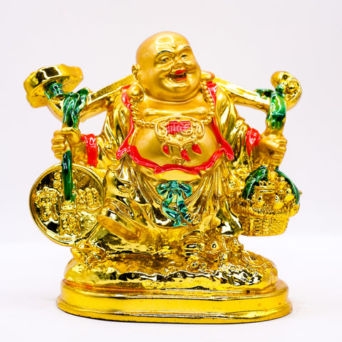 Golden Laughing Buddha Statue for Wealth, Happiness & Good Luck | Decorative Feng Shui Idol for Home & Office