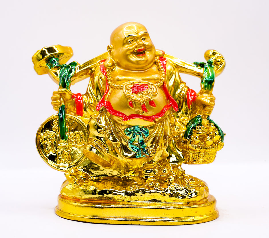 Golden Laughing Buddha Statue for Wealth, Happiness & Good Luck | Decorative Feng Shui Idol for Home & Office