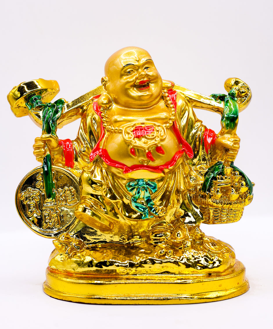 Golden Laughing Buddha Statue for Wealth, Happiness & Good Luck | Decorative Feng Shui Idol for Home & Office